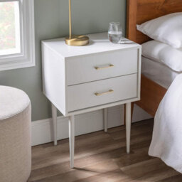 Urbn-Living Urbnliving 16Cm Height Two Drawer White Wooden Bedside Nightstand Wood Sofa End Table Storage Drawers - thumbnail 2