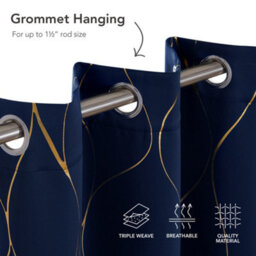 Deconovo Eyelet Blackout Curtains, Thermal Gold Wave Foil Printed Curtains For Living Room, 46 X 90 Inch, Navy Blue, One Pair - thumbnail 5