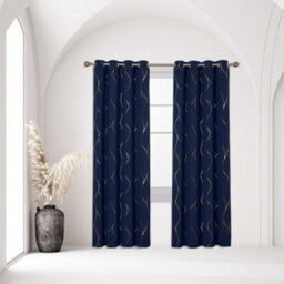 Deconovo Eyelet Blackout Curtains, Thermal Gold Wave Foil Printed Curtains For Living Room, 46 X 90 Inch, Navy Blue, One Pair - thumbnail 2