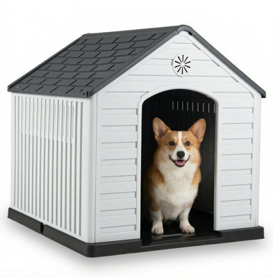 Costway Large Plastic Dog House Indoor Outdoor Doggy Kennel With Air Vents-Grey - image 1