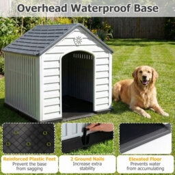 Costway Large Plastic Dog House Indoor Outdoor Doggy Kennel With Air Vents-Grey - thumbnail 7