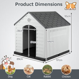 Costway Large Plastic Dog House Indoor Outdoor Doggy Kennel With Air Vents-Grey - thumbnail 2