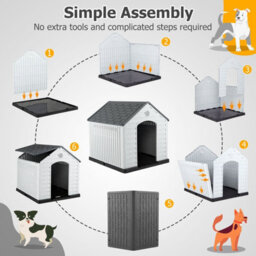 Costway Large Plastic Dog House Indoor Outdoor Doggy Kennel With Air Vents-Grey - thumbnail 8