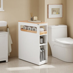 Sobuy Low Bathroom Cabinet With 3 Drawers 65X23X82Cm Minimalist Bzr54-Iv-Nw - thumbnail 2