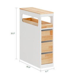 Sobuy Low Bathroom Cabinet With 3 Drawers 65X23X82Cm Minimalist Bzr54-Iv-Nw - thumbnail 3