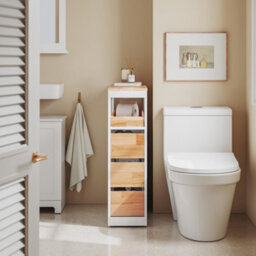 Sobuy Low Bathroom Cabinet With 3 Drawers 65X23X82Cm Minimalist Bzr54-Iv-Nw - thumbnail 6