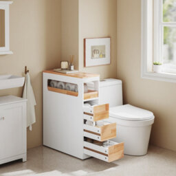Sobuy Low Bathroom Cabinet With 3 Drawers 65X23X82Cm Minimalist Bzr54-Iv-Nw - thumbnail 5
