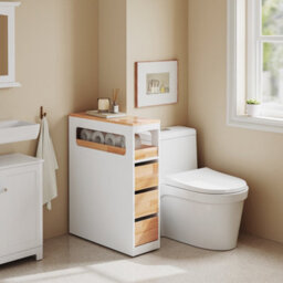 Sobuy Low Bathroom Cabinet With 3 Drawers 65X23X82Cm Minimalist Bzr54-Iv-Nw - thumbnail 4