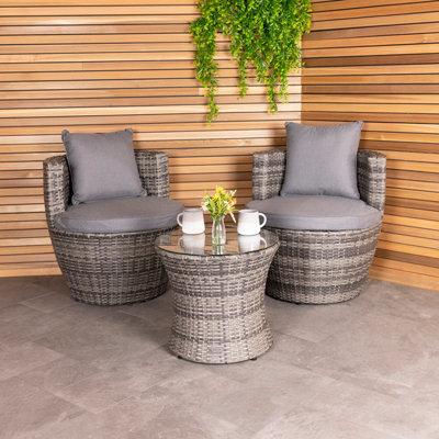 Charles Bentley 3 Piece Rattan Stacking Outdoor Patio Furniture Set  - Grey - image 1