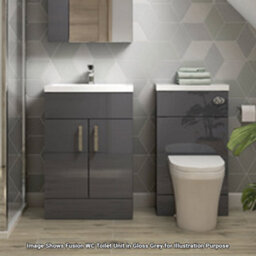 Hudson Reed Fusion Floor Standing 2 Door Vanity Unit & Polymarble Basin, Stylish Sink Vanity Unit, Gloss Grey, 600mm - thumbnail 4