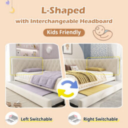 Matteo Upholstered Velvet Daybed With Pull-Out Trundle, 3Ft Single Sofa Bed - Beige - thumbnail 4