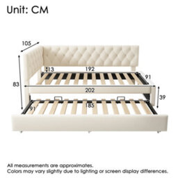 Matteo Upholstered Velvet Daybed With Pull-Out Trundle, 3Ft Single Sofa Bed - Beige - thumbnail 2