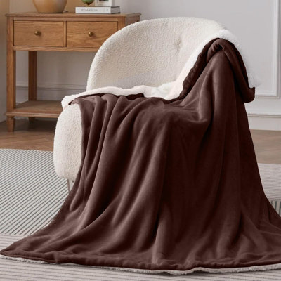 Bedlooms Coffee Sherpa Throw Blanket, Reversible & Lightweight Bed & Sofa Blanket, Super King 230X270Cm - image 1