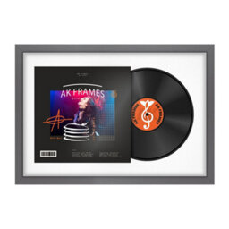 "AK Frames 25X17"" Dark Grey Sleek Vinyl Record Frame With White Mount For 12 Inch Lp Cover & Disc - Overlapped Design" - thumbnail 1