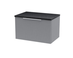 Hudson Reed Fluted Wall Hung 1-Drawer Vanity Unit & Black Laminate Worktop, Counter Top Vanity Unit In Satin Grey, 600mm - thumbnail 1