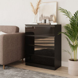 Urbn-Living Urbnliving 90Cm Tall 4 Drawer High Gloss Bedside Chest Of Drawers With Smooth Metal Runner Black & Black