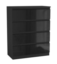 Urbn-Living Urbnliving 90Cm Tall 4 Drawer High Gloss Bedside Chest Of Drawers With Smooth Metal Runner Black & Black - thumbnail 2