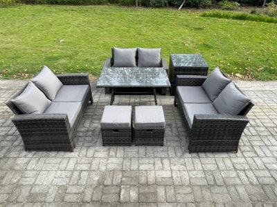 Fimous 7 Pcs Outdoor Lounge Sofa Set Wicker Pe Rattan Garden Furniture Set With Rectangular Dining Table For Terrace - image 1