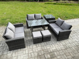 Fimous 7 Pcs Outdoor Lounge Sofa Set Wicker Pe Rattan Garden Furniture Set With Rectangular Dining Table For Terrace - thumbnail 2