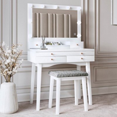 CARME Home Taylor Dressing Table With Hollywood Mirror Led Lights Touch Sensor Glass Tabletop Storage 4 Drawers Stool Set Bedroom Furniture - image 1