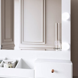 CARME Home Taylor Dressing Table With Hollywood Mirror Led Lights Touch Sensor Glass Tabletop Storage 4 Drawers Stool Set Bedroom Furniture - thumbnail 5