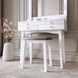 CARME Home Taylor Dressing Table With Hollywood Mirror Led Lights Touch Sensor Glass Tabletop Storage 4 Drawers Stool Set Bedroom Furniture - thumbnail 2