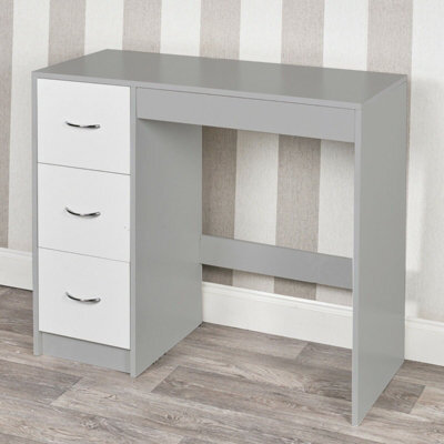 Urbn-Living Urbnliving Height 79.5Cm 3 Drawer Wooden Bedroom Dressing Computer Work Table Desk Grey Carcass And White Drawers Jewellery - image 1