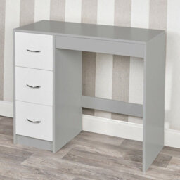 Urbn-Living Urbnliving Height  79.5Cm 3 Drawer Wooden Bedroom Dressing Computer Work Table Desk Grey Carcass And White Drawers Jewellery
