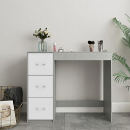 Urbn-Living Urbnliving Height  79.5Cm 3 Drawer Wooden Bedroom Dressing Computer Work Table Desk Grey Carcass And White Drawers Jewellery - thumbnail 2