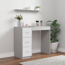 Urbn-Living Urbnliving Height  79.5Cm 3 Drawer Wooden Bedroom Dressing Computer Work Table Desk Grey Carcass And White Drawers Jewellery - thumbnail 3