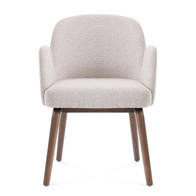 Elano Beige Bouclé Dining Chair With Walnut Effect Ash Solid Wood Frame - image 1