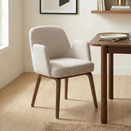 Elano Beige Bouclé Dining Chair With Walnut Effect Ash Solid Wood Frame - thumbnail 9