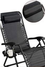 Abaseen Set Of 2 Sun Lounger Zero Gravity Chairs, Garden Folding Reclining Chairs With Cup And Phone Holder - thumbnail 3