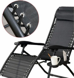 Abaseen Set Of 2 Sun Lounger Zero Gravity Chairs, Garden Folding Reclining Chairs With Cup And Phone Holder - thumbnail 4