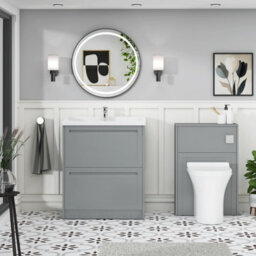 Royal Bathrooms Elmore 700mm Floor Standing 2 Drawer Bathroom Vanity Unit With Traditional Ceramic Basin Sink - Matt Pebble Grey - thumbnail 4