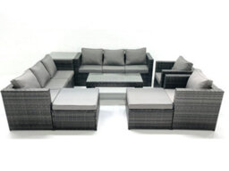 Fimous Rattan Garden Furniture Sofa Set With Coffee Table Armchair Side Table 2 Big Footstools Dark Grey Mixed - thumbnail 1