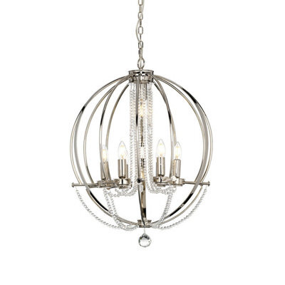 Elegant 6 Bulb Chandelier With Polished Nickel Finish - Led E14 60W Pendant Light - image 1