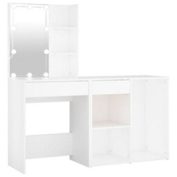 Berkfield Durable Led Dressing Table With Cabinet White Engineered Wood