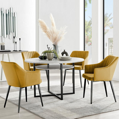 Furniturebox Uk Adley Grey Concrete Effect Storage Dining Table & 4 Mustard Calla Black Leg Chairs