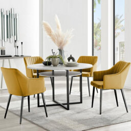 Furniturebox Uk Adley Grey Concrete Effect Storage Dining Table & 4 Mustard Calla Black Leg Chairs - thumbnail 1