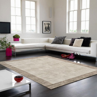 Beige Handmade , Luxurious , Modern , Plain Easy To Clean Viscose Rug For Living Room, Bedroom - 200 X 200 (Square) - image 1