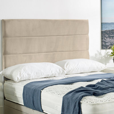 "Urban Textures - Siera Plush Velvet Upholstered Horizontal Lined Divan Bed Headboard 20"" - Mink" - image 1
