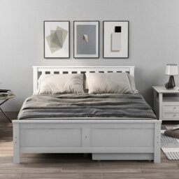 HomeTouch Classic Solid Wood Double Bed Frame With 2 Large Storage Drawers 4Ft6 Double Wooden Bed (White 190X135Cm) - thumbnail 2