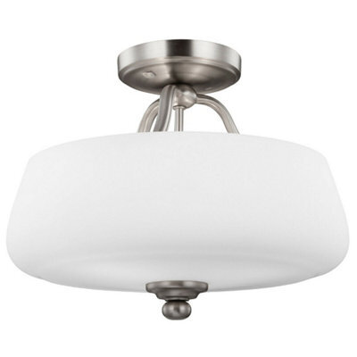 Elegant 3 Bulb Semi Flush Mount Light With Opal Etched Glass Shade In Satin Nickel Finish
