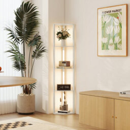 Homcom Corner Floor Lamp With Warm White Led Light, Oak - thumbnail 9