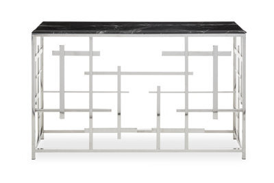 Orsina Black Marble Console Table, Decorative Table For Livingroom, Spacious Rectangular Table, Metal Display Table - image 1