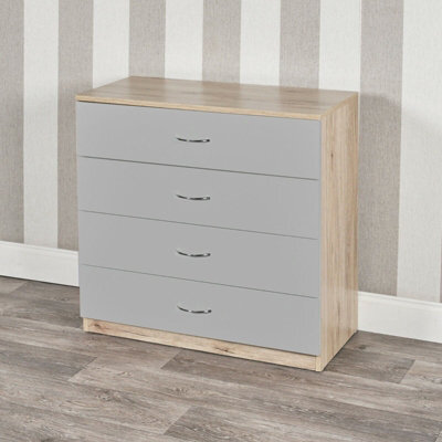 Urbn-Living Urbnliving Height 73Cm 4 Drawer Wooden Bedroom Chest Cabinet Modern Oak Carcass And Grey Drawers Wide Storage Cupboard Closet - image 1