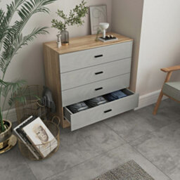 Urbn-Living Urbnliving Height 73Cm 4 Drawer Wooden Bedroom Chest Cabinet Modern Oak Carcass And Grey Drawers Wide Storage Cupboard Closet - thumbnail 3