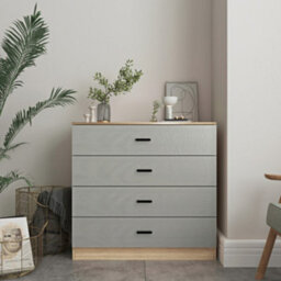 Urbn-Living Urbnliving Height 73Cm 4 Drawer Wooden Bedroom Chest Cabinet Modern Oak Carcass And Grey Drawers Wide Storage Cupboard Closet - thumbnail 2
