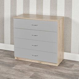 Urbn-Living Urbnliving Height 73Cm 4 Drawer Wooden Bedroom Chest Cabinet Modern Oak Carcass And Grey Drawers Wide Storage Cupboard Closet - thumbnail 1